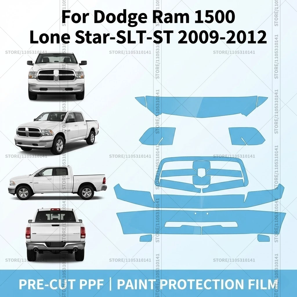 Pre-Cut Paint Protection Film PPF Transparent Car Film Automotive PPF Front Kit For Dodge Ram 1500 Lone Star-SLT-ST 2009-2012