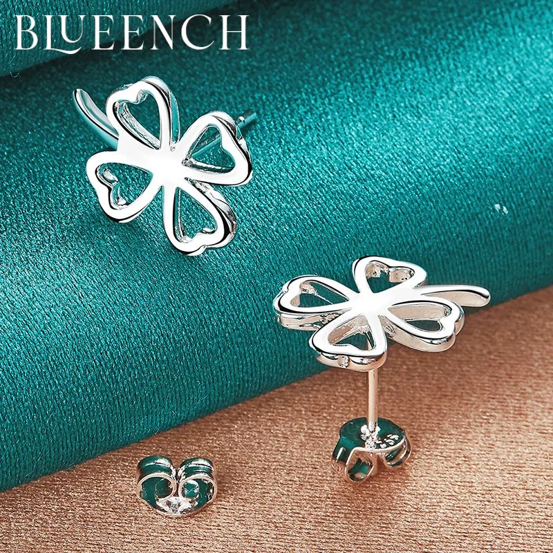 Blueench 925 Sterling Silver Simple Leaf Stud Earrings Earrings for Women Proposal Wedding Party Personality Fashion Jewelry