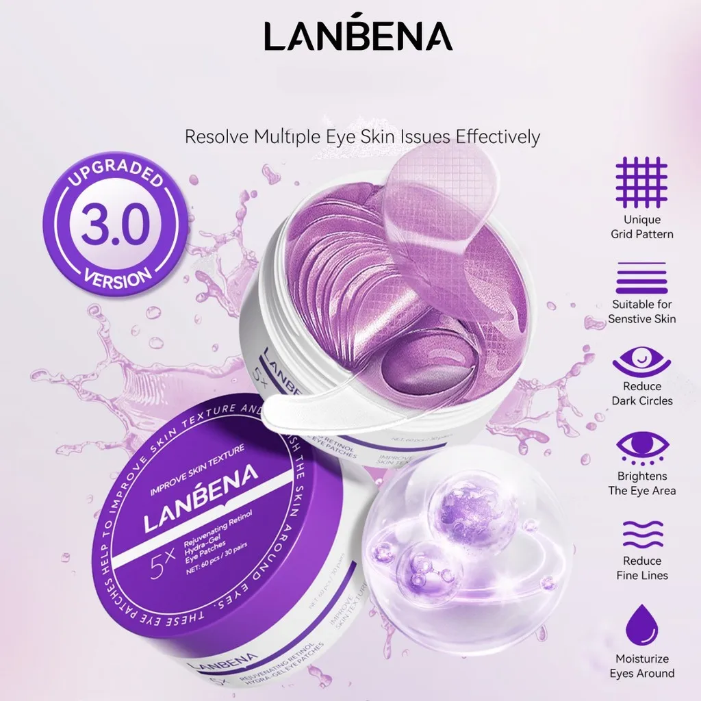 LANBENA  5X Retinol Collagen Eye Mask Dark Circle Puffiness Eye Bag Anti-Aging Wrinkle Firming Skin Care 80g(60pcs）