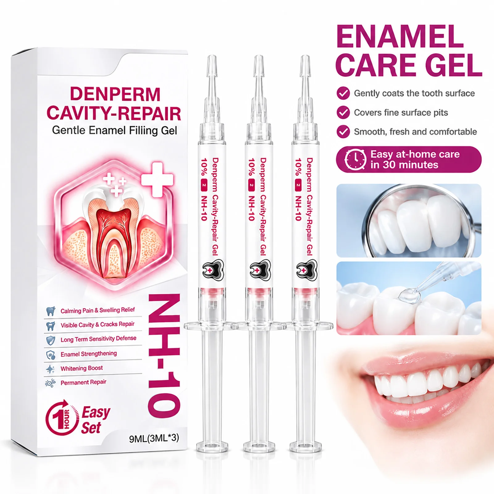 3ml x3 Dental Enamel Care Gel Set Hydroxyapatite Mint Surface Care Teeth Protective Film Enamel Reinforcement Daily Oral Care