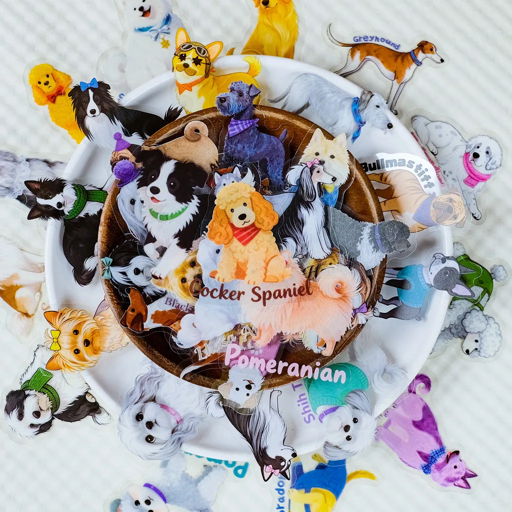 Canine Clear PET Sticker Set 56 Sheets, Kawaii Dog Art Decorative Stickers for Diary Craft Projects Golden Memory Stickers Store