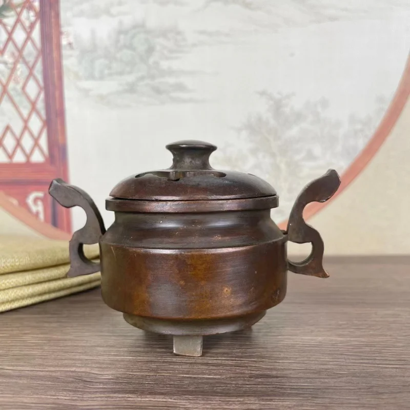 

Antique Miscellaneous Old Goods Genuine Old Bronze Ware Daming Xuande Incense Burner Double Ears with Lid Incense Burner Incense