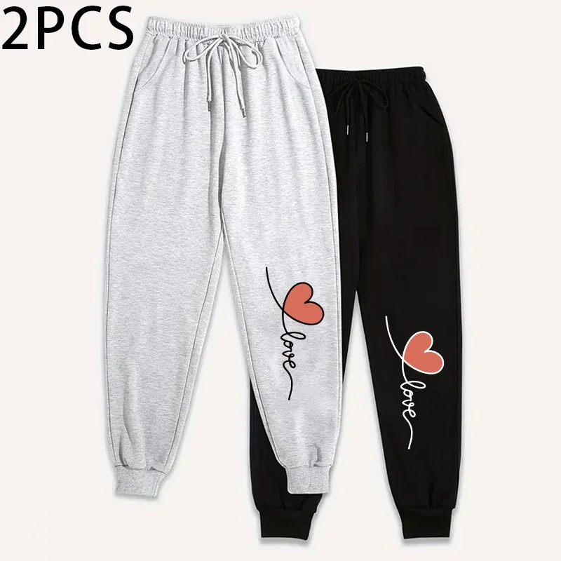 Set da 2 pezzi Pantaloni sportivi da donna Pantaloni da jogging foderati in pile con pantaloni sportivi 2025 Pantaloni casual da esterno per la casa autunno inverno 2 pacchi