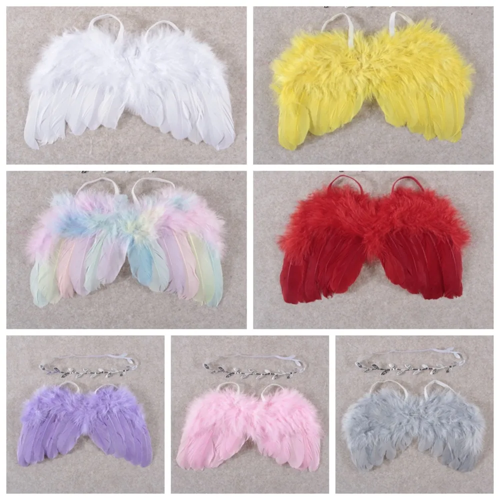 White/Pink Cute Newborn Feather Wings Roses Hair Accessories Newborn Photography Clothing Soft Flower