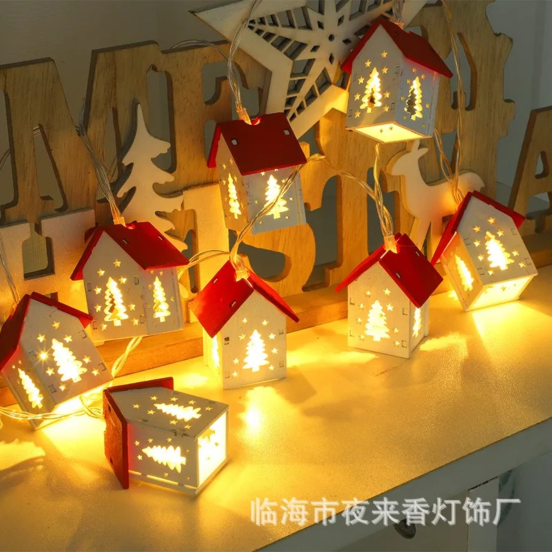 

Christmas Wooden House LED String Light Xmas Tree Hanging Ornament 2024 Christmas Decoration for Home Kids New Year Gift Navidad