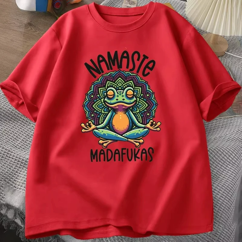 Summer Funny Yoga Frog Self Care T-Shirt Cotton Short Sleeve Positive Cottagecore Namaste Men Women Loose Oversized Tops