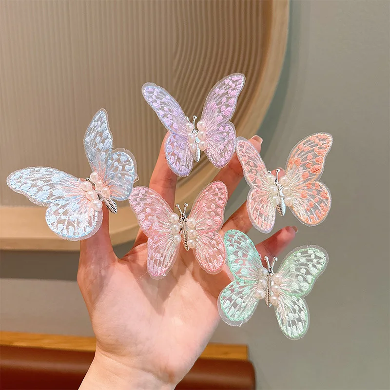 1 Pc Cute Flying Butterfly Hair Clip for Kids Girl Sweet Beautiful Pearl Butterfly Hair Pin Children Headwear Hair Accessories