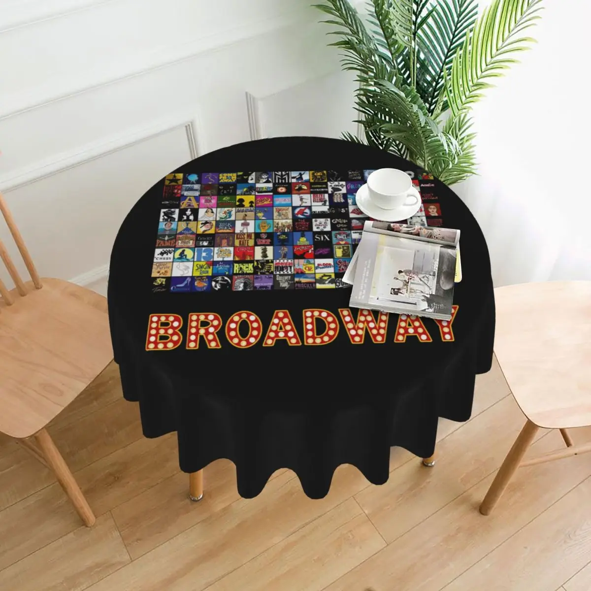 Logotipos de teatro Musical de Broadway, mantel redondo impermeable dibujado a mano, mantel a prueba de aceite para eventos de cocina, cubierta para mesa de comedor
