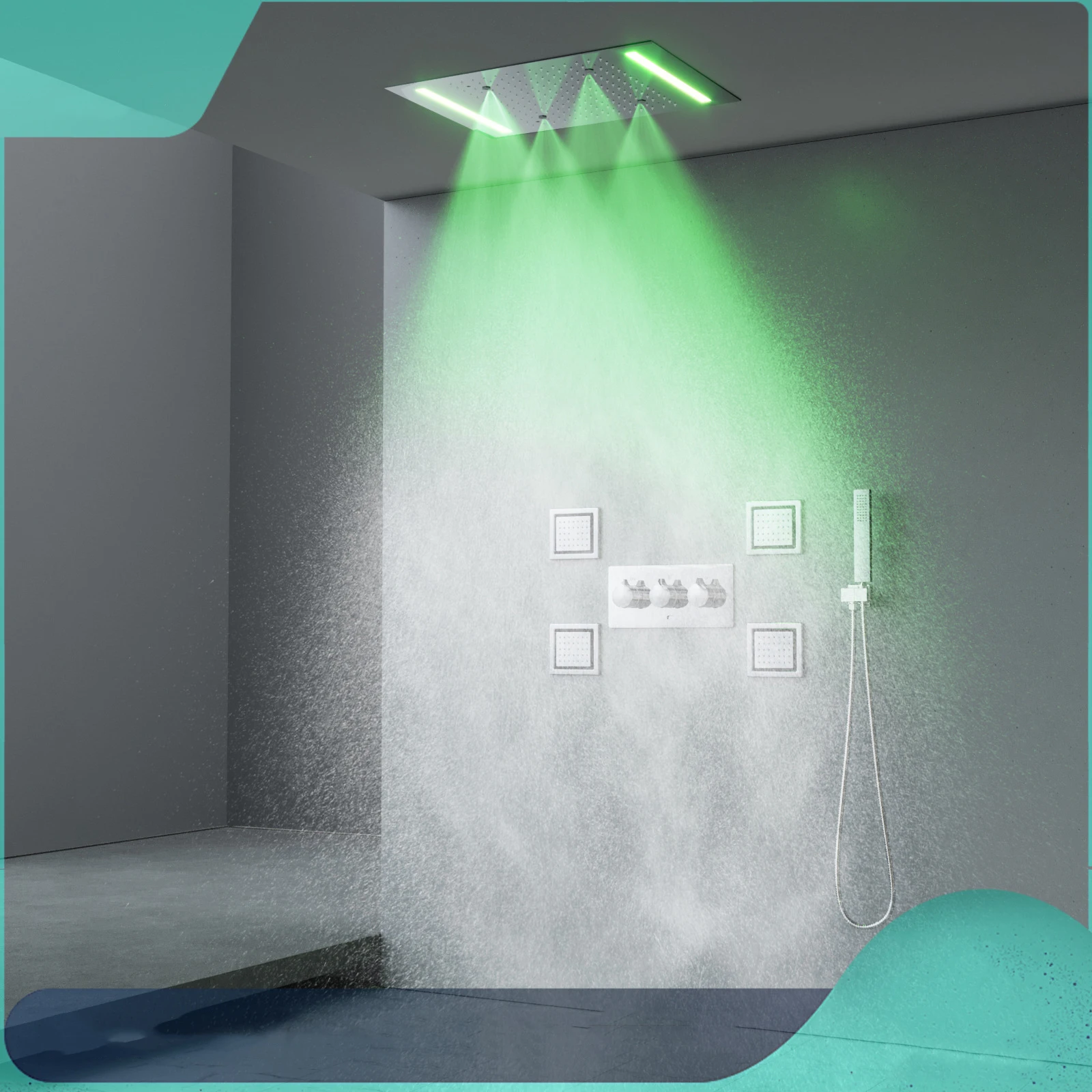 HONGDEC 500x360mm LED Shower Set Rain Waterfall Mist Shower Head Ceiling  Mounted Shower System Bathroom