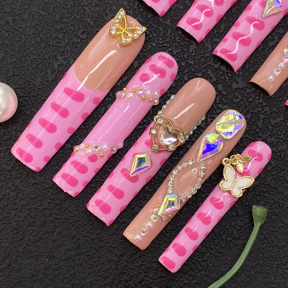 

New Arrive Y2K Exquisite False Nail Manicure Tip Exclusive Design Covered Decoration UV Gel Artificial Nail 10PCS Handmade Nails