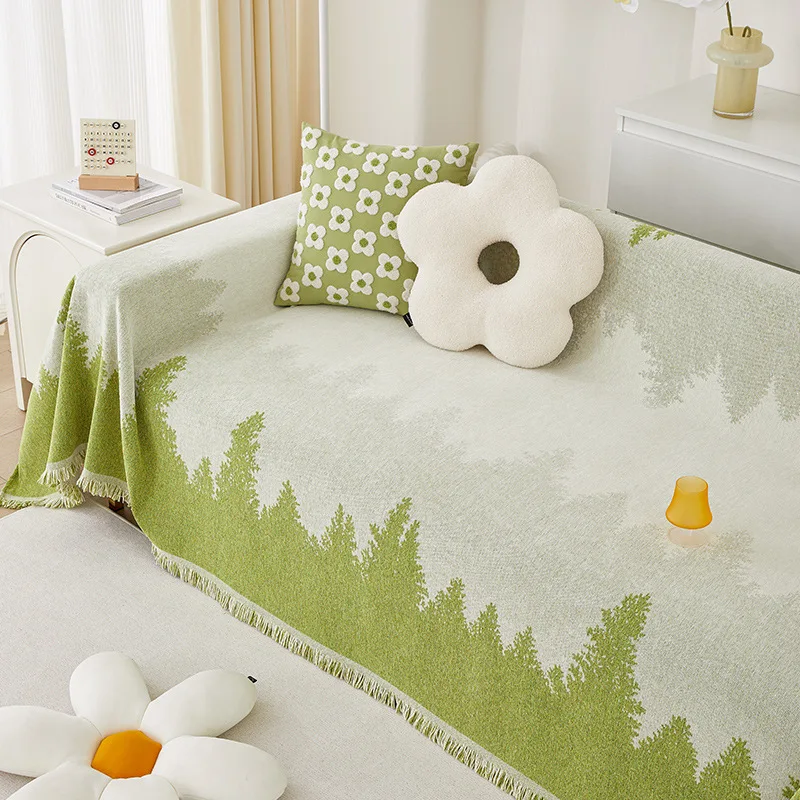 Spring Green Sofa Cover Blanket Cloth Chenille All-Cover Dustproof Scratch-Proof Multifunctional Sofa Covers Blankets Decor Home