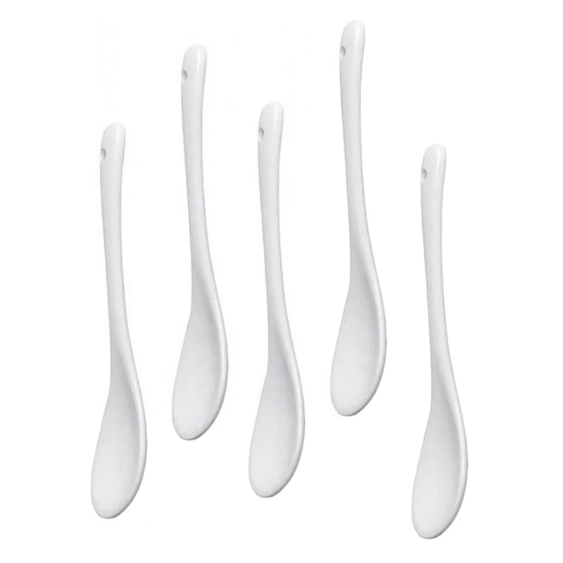 PROMOTION! 5PCS White Porcelain Egg Spoons Ceramic Spoons Coffee Spoon Dessert Spoon Mocha Dip Serving Spoon