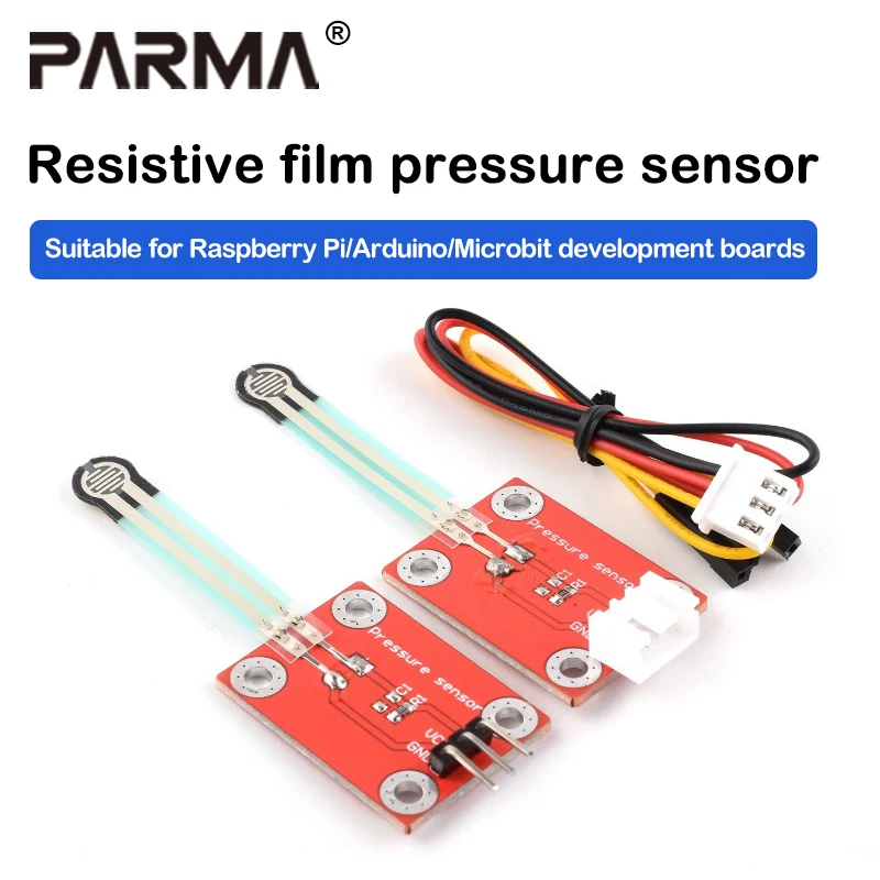 Resistive film pressure sensor module is suitable for Raspberry Pi/Arduino/Microbit development boards.
