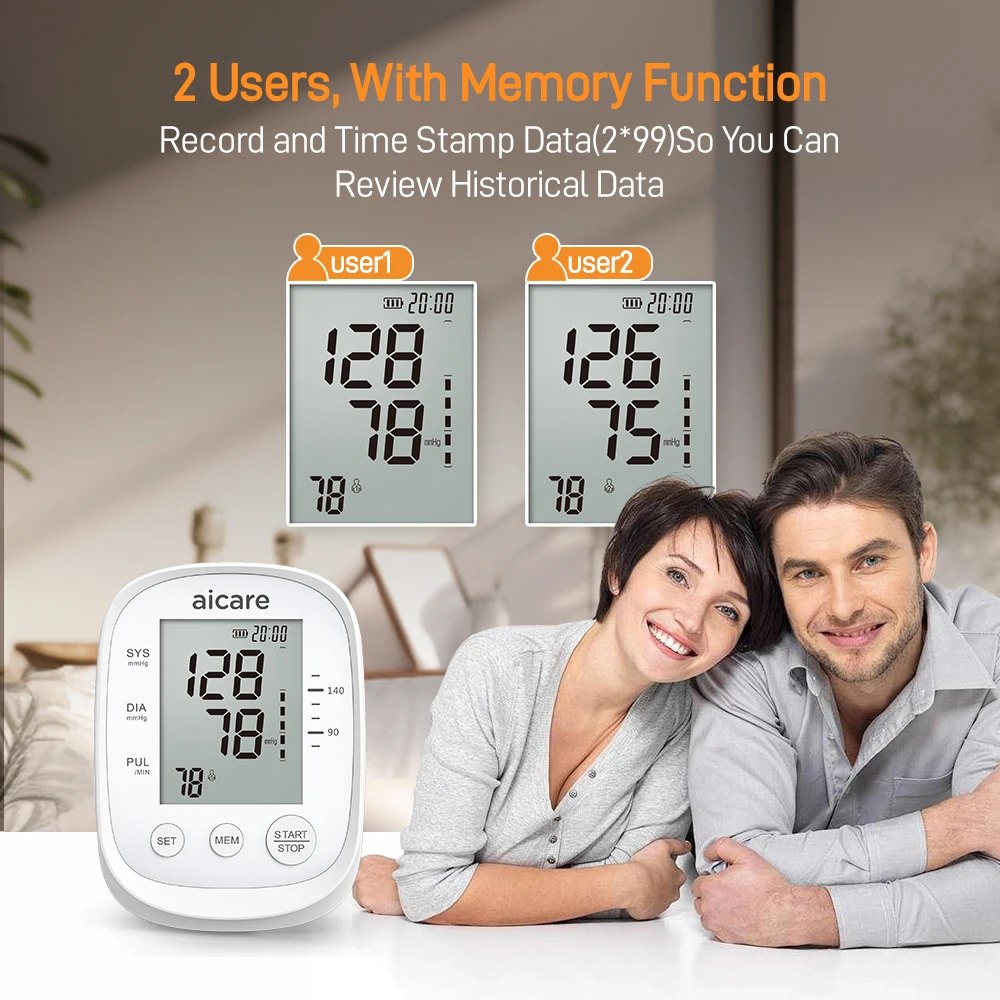 Aicare médico digital monitor de pressão arterial braço superior medidor automat pr portátil ajustável grande manguito bp monitores para uso doméstico