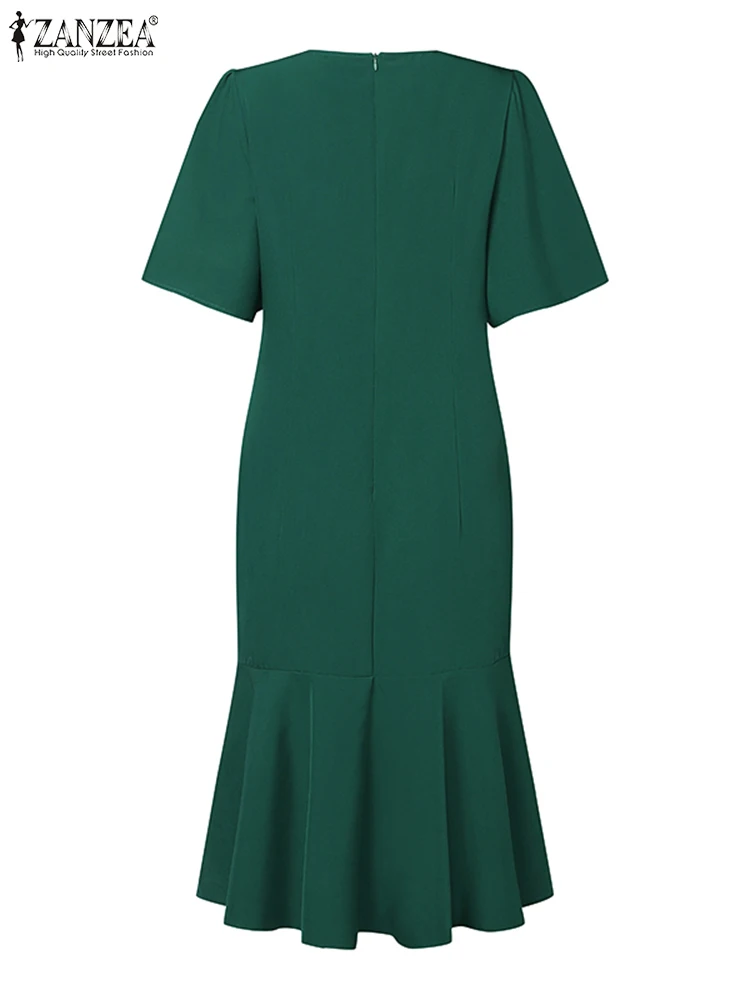 ZANZEA-Robe de Soirée Élégante à Manches Courtes pour Femme, Tenue d'Été Slim, Col Rond, Vintage, Solide, Éducative