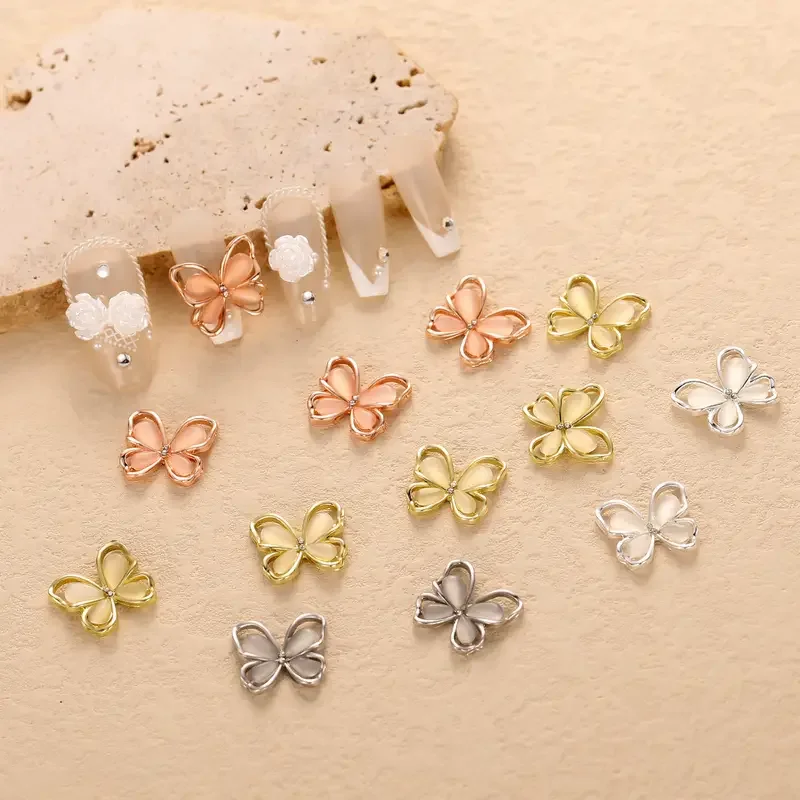 Diamantes de imitación de aleación 3D para decoración de uñas, 10 piezas, mariposa hueca, joyería artística de lujo, superpurpurina, accesorios para uñas