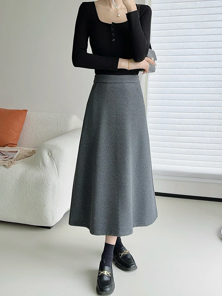 TIYIHAILEY-femmes longues mi-mollet épais a-ligne jupes laine jupes chaudes avec poche hiver nouveau sur mesure marron café XS-3XL