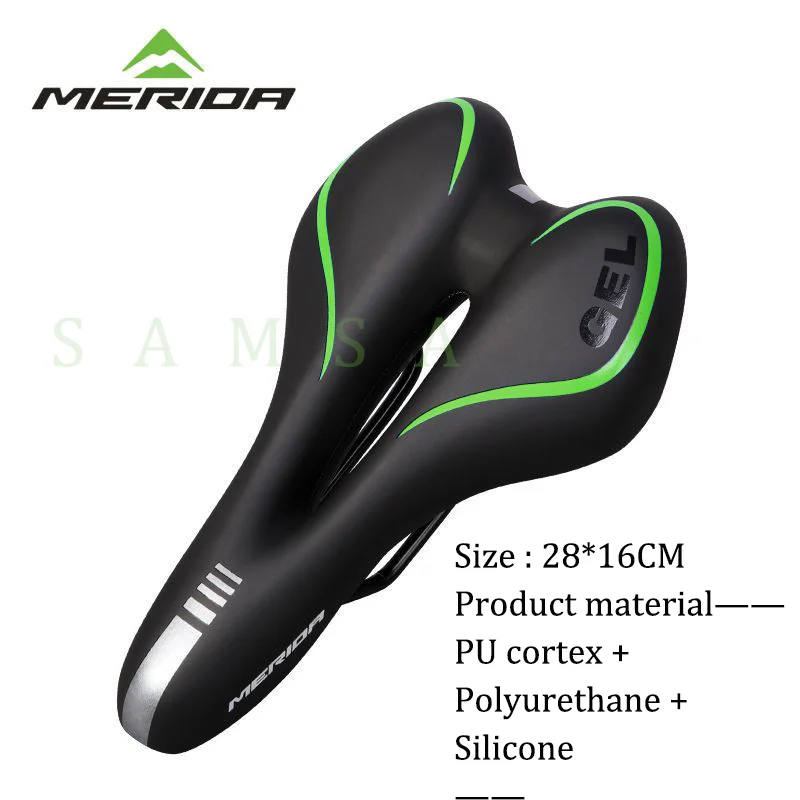 MERIDA Breathable Bike Saddle Thickened PU Leather Sponge Silicone Mountain Bike Saddle Seat Bicycle Accessories
