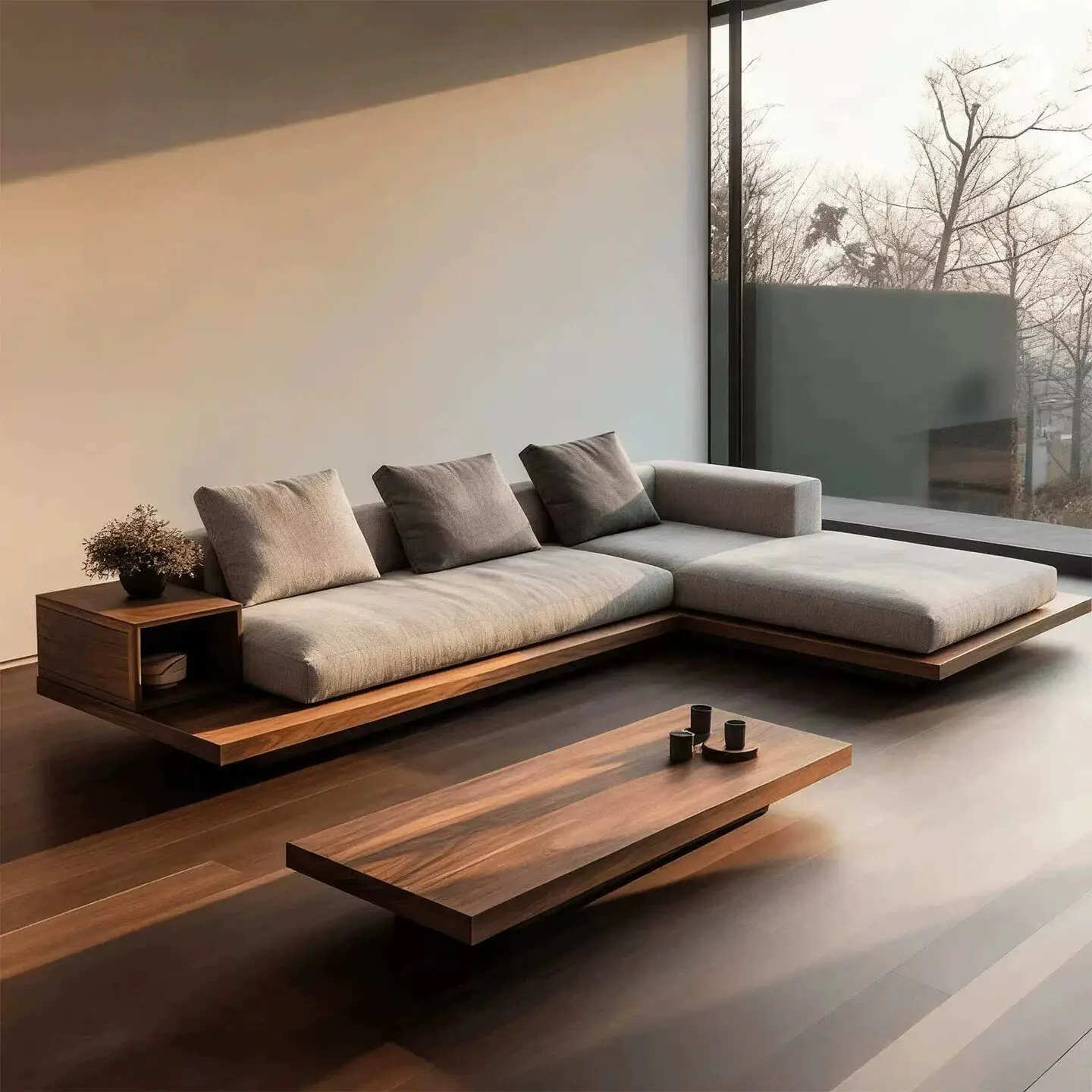 Neues chinesisches Massivholz-Ecksofa im nordischen, modernen, minimalistischen Stil, geradliniges Sofa für große Wohnungen, Wohnzimmermöbel