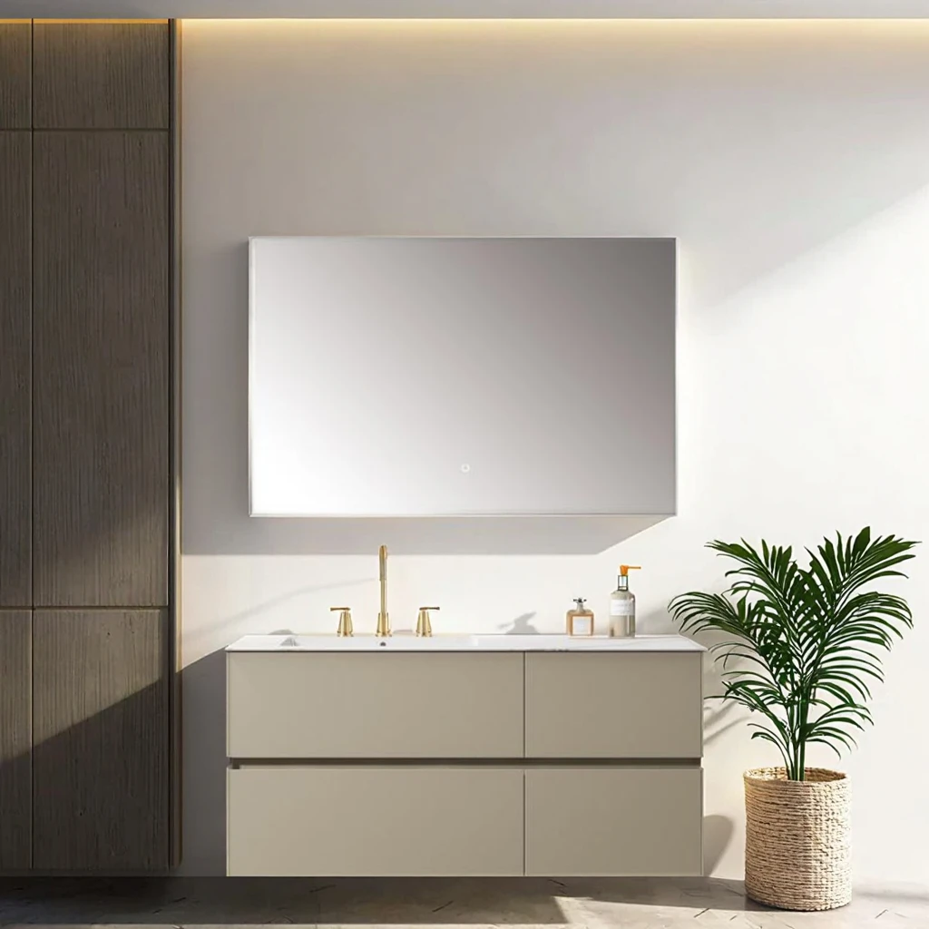 

2024 Hot Selling Modern Design Bathroom Wall Mounted Cabinet Smart Bath Waterproof Plywood Carcase Ceramic Countertop For Home