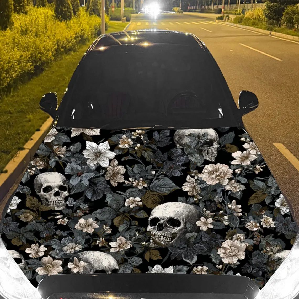 

Виниловая пленка для автомобиля с темными цветами и черепами, водонепроницаемая наклейка на капот автомобиля из ПВХ, самоклеящиеся устойчивые к царапинам наклейки для E