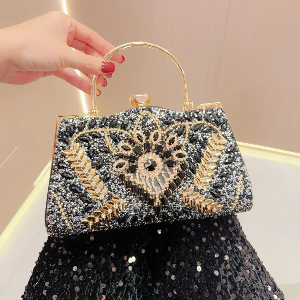 

Wedding Party Evening Bag Fine Luxury Diamond Inlay Clutches Small Handbag For Women Chain Shoulder Bag Ladies Prom Handbag 2024