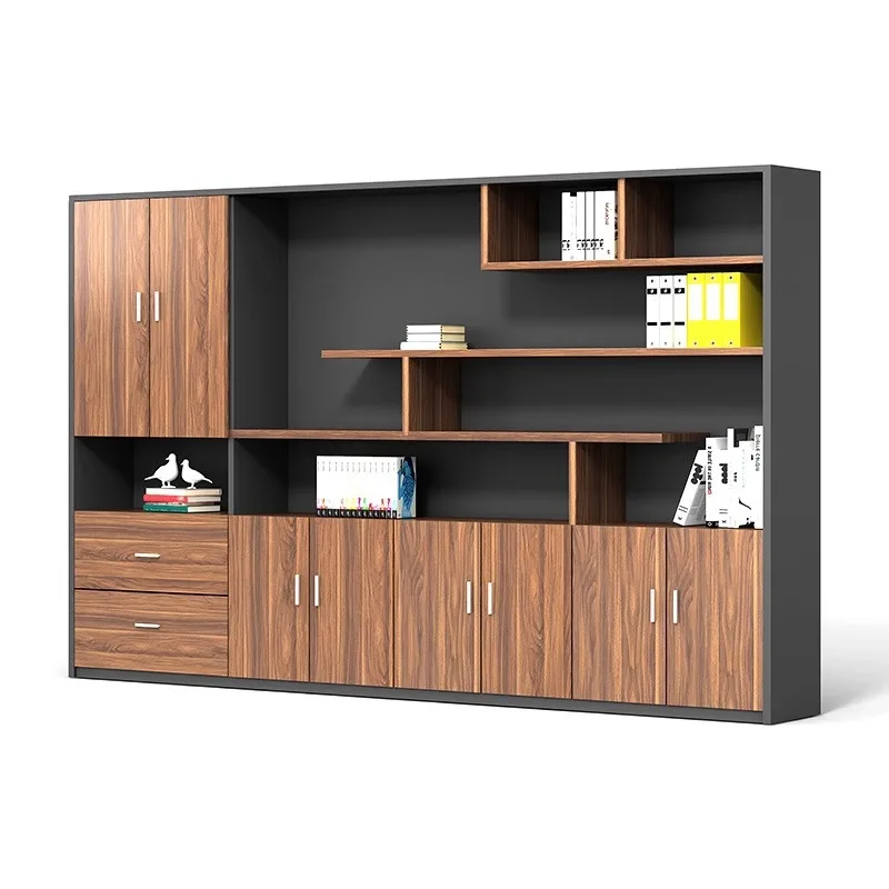 Black Atmosphere 3.2 Meters Business Office File Cabinet Locker Bookcase Hollow Partition Cabinet Wooden Data Rack
