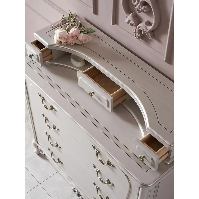 French Classic Bedroom Furniture Bedside Cabinet with Mirror And Drawers Wooden Chest of Drawers for Bedroom Storage