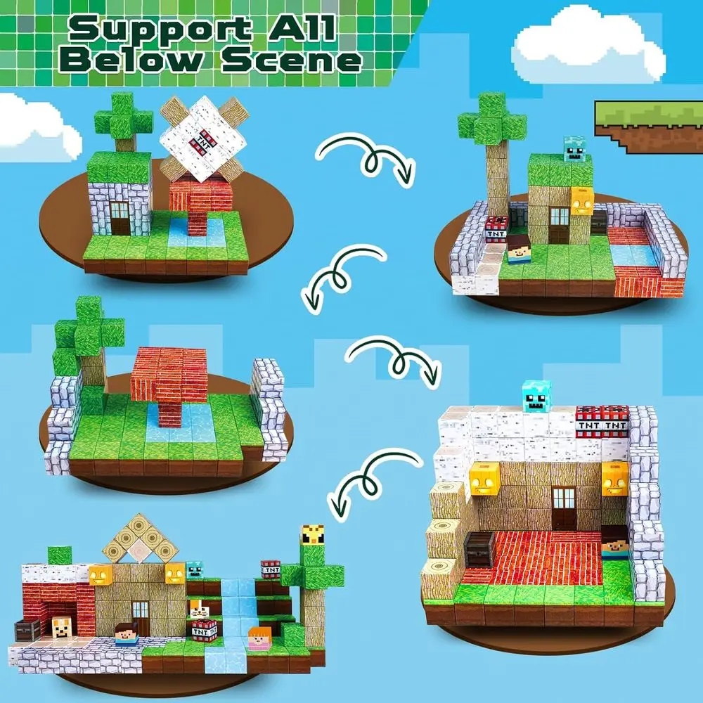 บล็อกแม่เหล็ก - 150 ชิ้นสำหรับสร้างกังหันลมและบ้านไร่ - ของเล่น STEM ที่ได้แรงบันดาลใจจากมอนเตสซอรี่สำหรับเด็กอายุ 3-10 ปี