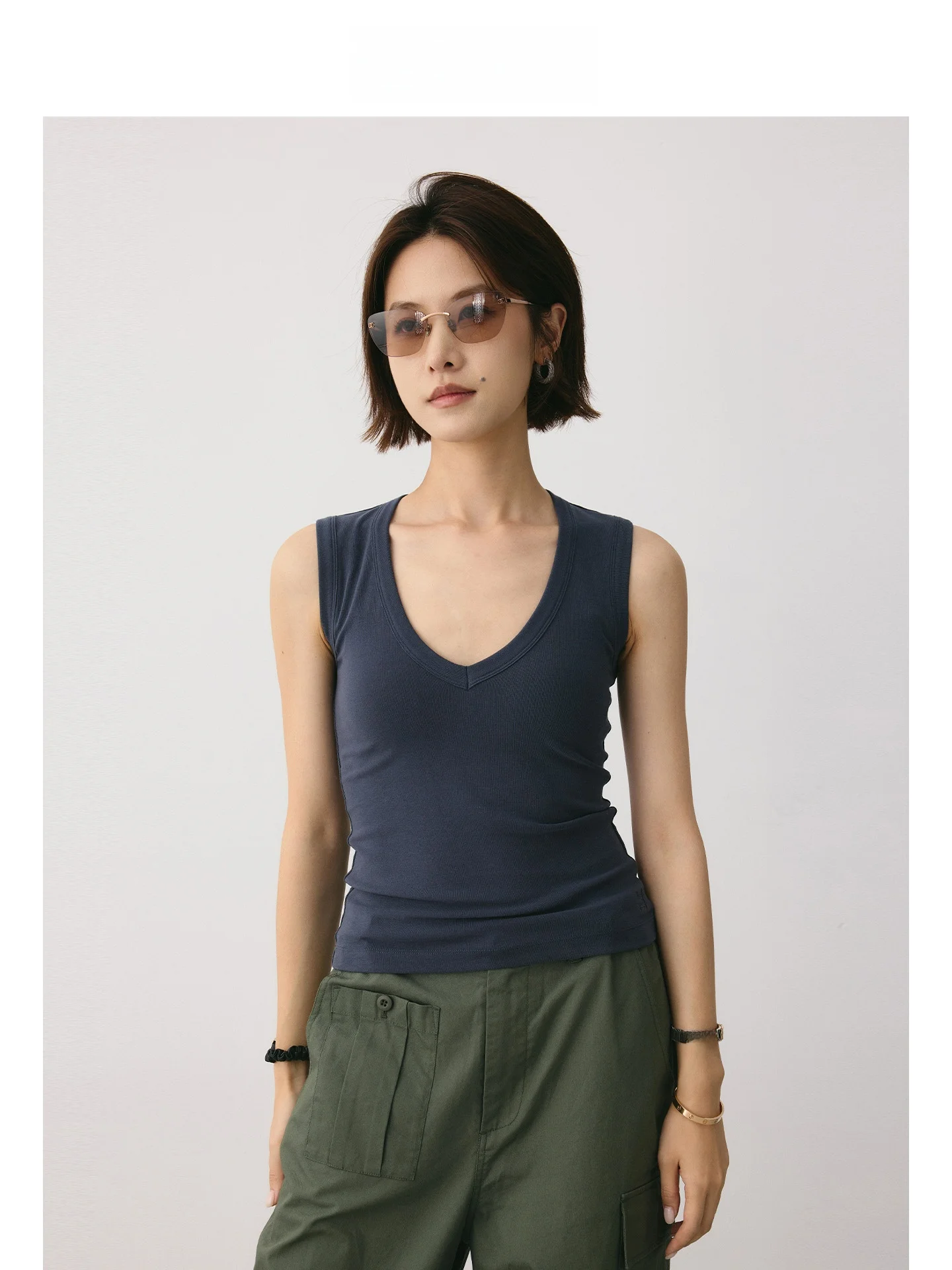 

Deep V Ne Slim Fit Vest Mincollection Cotton Lycra Blend Women's Summer Casual Wear Svel V Collar Top