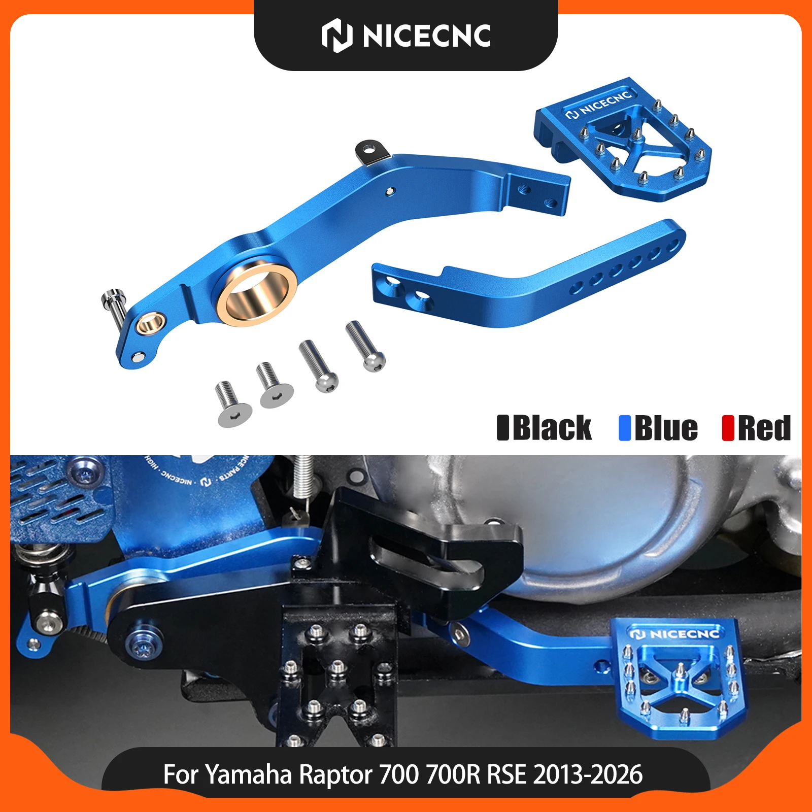 NICECNC Rear Brake Pedal Lever For Yamaha Raptor 700 Raptor 700R YFM700R RSE 2013-2026 Aluminum Adjustable ATV Accessories