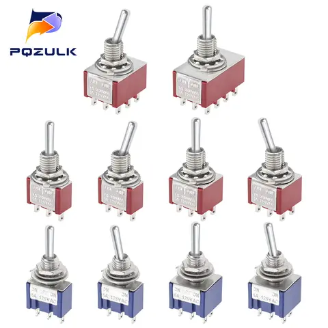 ON-OFF-ON ON-ON 3/6/9/12PIN 2/3 Position Mini Latching Toggle Switch AC 125V/6A 250V/3A MTS-102 MTS-103 MTS-202 MTS-203