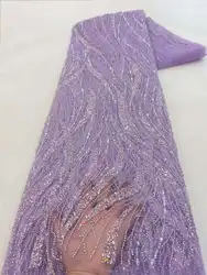 2024 Fashion Elegant French Embroidery Beaded Lace Fabric African Nigerian With Sequins Fabric For Wedding Dress