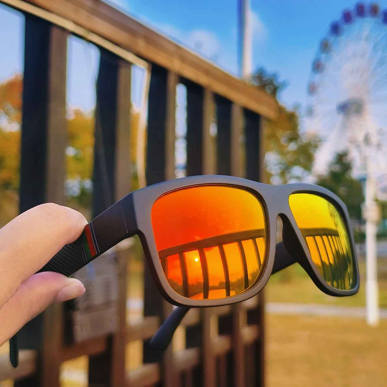 Klassische Marken-Herren-Sonnenbrille mit quadratischen Gläsern, polarisiert, UV400-Schutz, für Outdoor, Angeln, Autofahren, Radfahren, Laufen, Vintage-Stil mit großem Rahmen