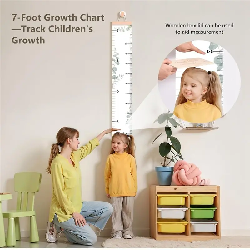 Growth Chart For Wall 7 Ft Height Chart With Keepsake Box & Hook Waterproof Canvas Measure Wall Ruler Removable-LICG
