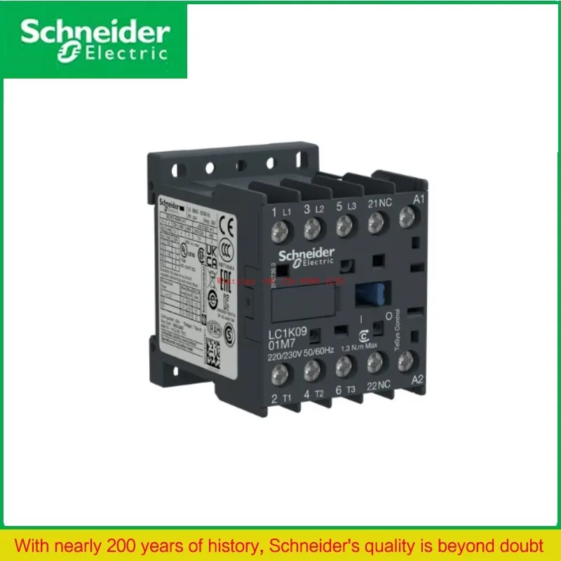 

Schneider Original LC1K0901M7 TeSys K three-pole contactor, 9A, 220V, 50/60Hz, screw clamping connection