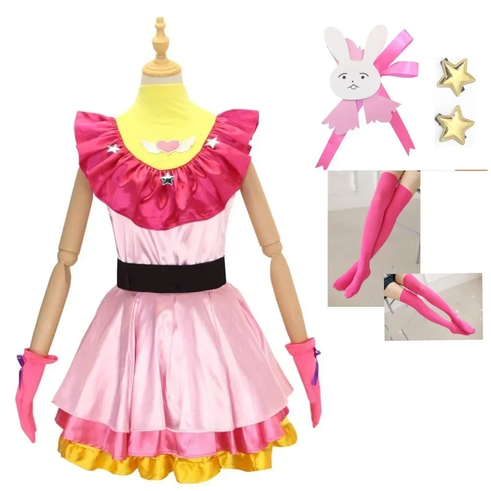 Anime OSHI NO KO Ai Hoshino Cosplay Costume Dress Lolita Skirt Pink Uniform Bunny  Hairpin ang wig Halloween Carnival Party Clot