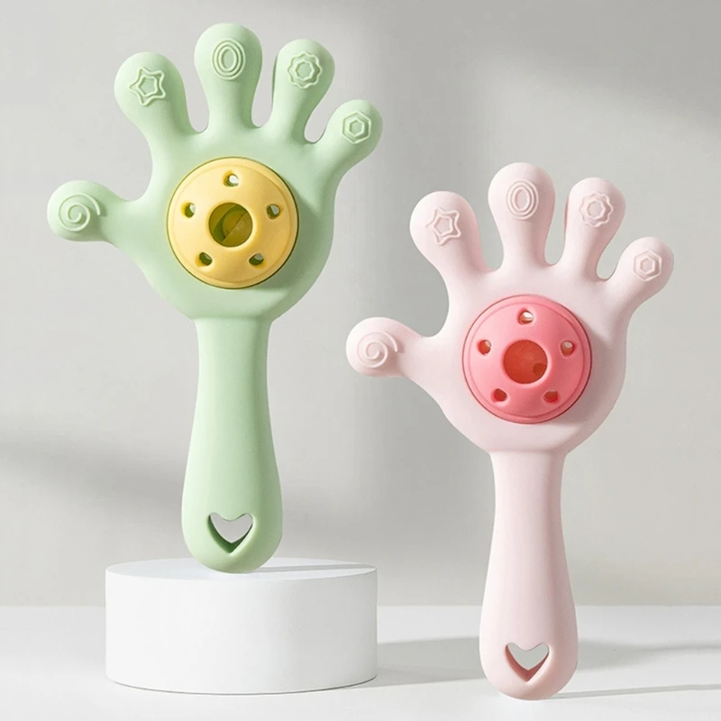 لعبة عضاضة للأسنان محمولة باليد على شكل راحة اليد الإبداعية لعبة هزاز تعليمية تعزز التطور السمعي والتسنين 15UB #1