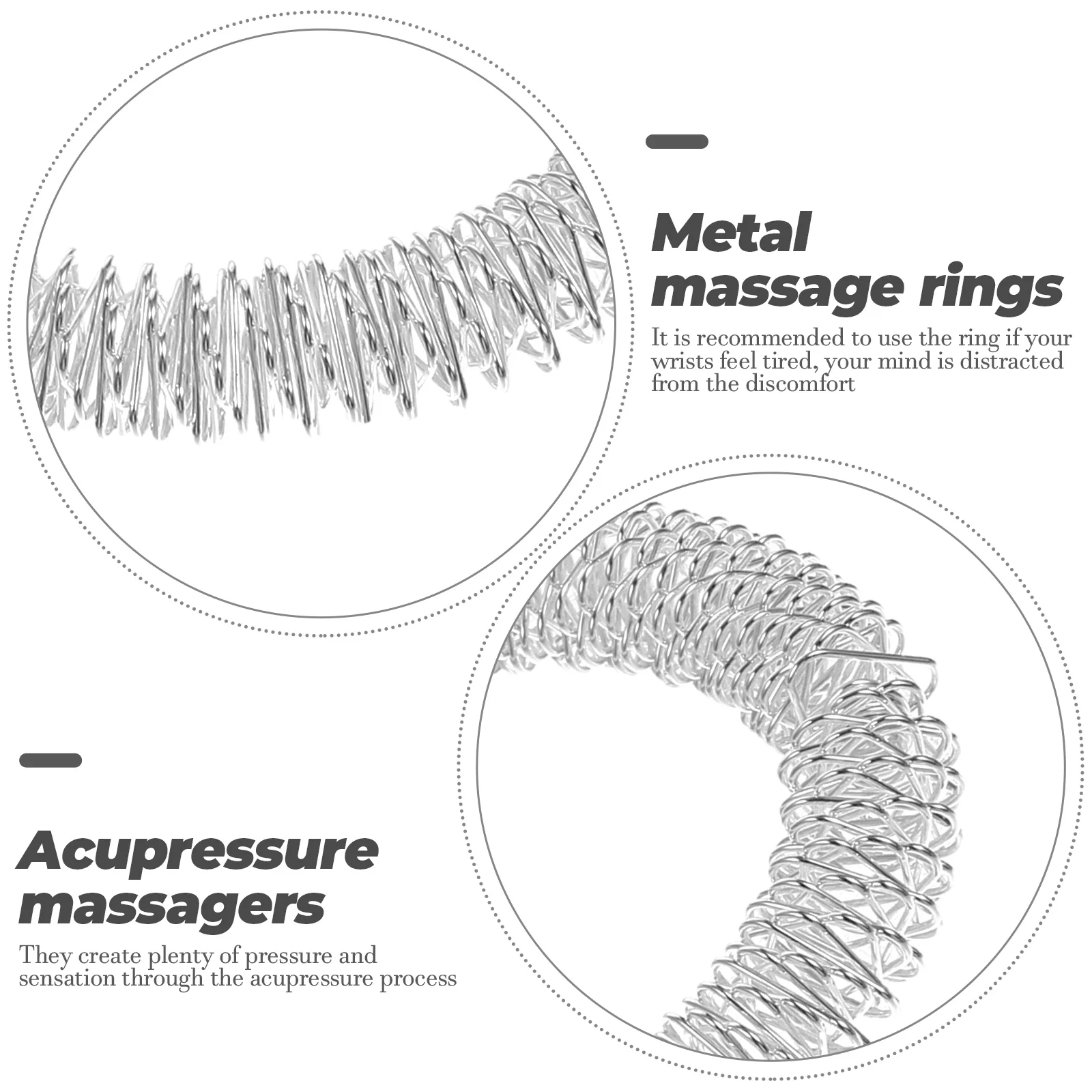 

2 шт., кольца для массажера на запястье, точечный массаж, металл, китайская медицина, облегчение энергии, серебро, долгосрочные компьютерные пользователи, люди пожилые люди, один