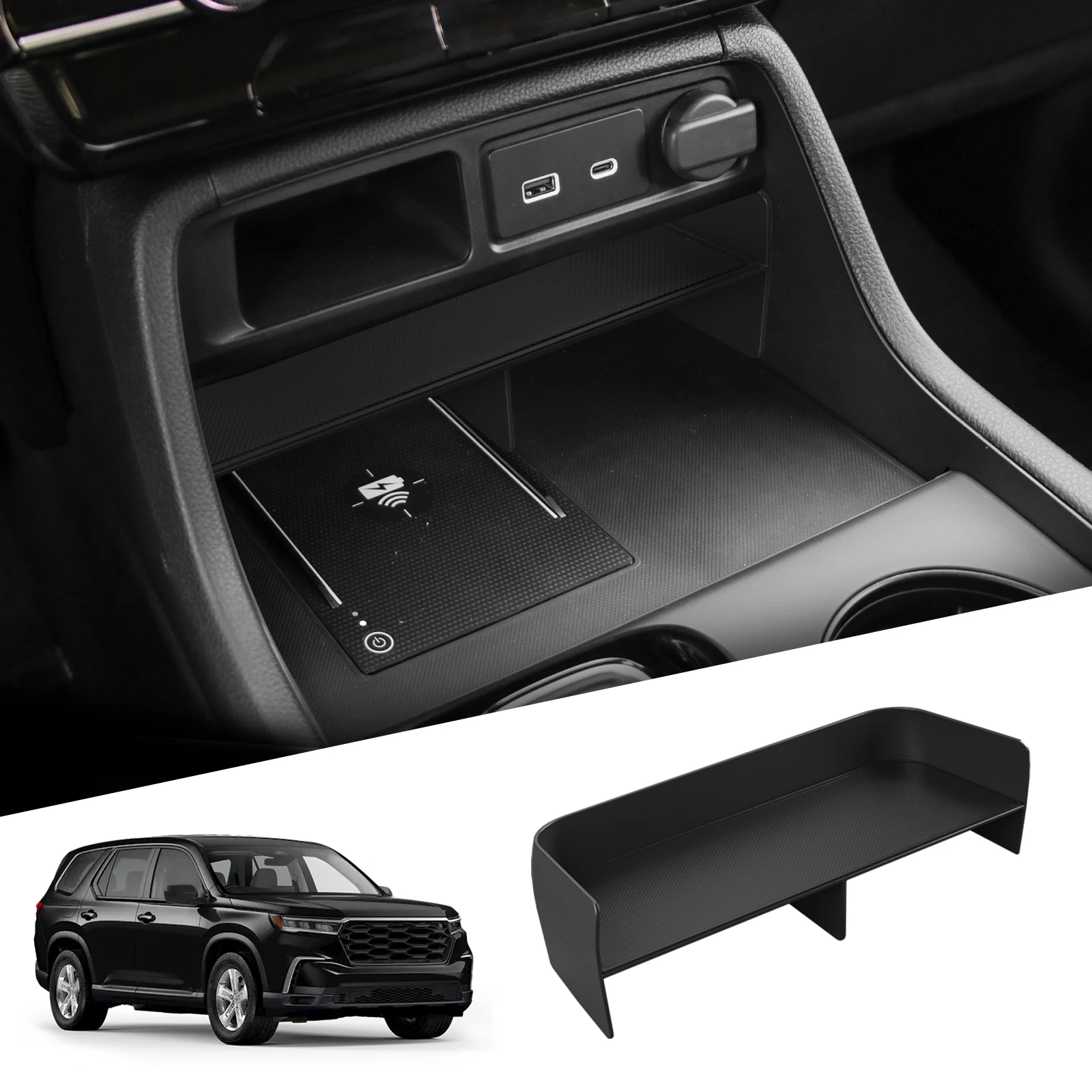 LUCKEASY for Honda Pilot 2023-2025 Car Center Console Storage Box Car Tray Organizer Interior Accessories Tidying Black