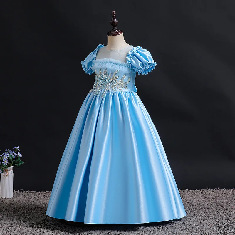 Fashoin Flower Girl Dresses for Weddings Lace Short Sleeve Kids Dresses for Girls Summer Children Girl Evening Gown 3-12 Years