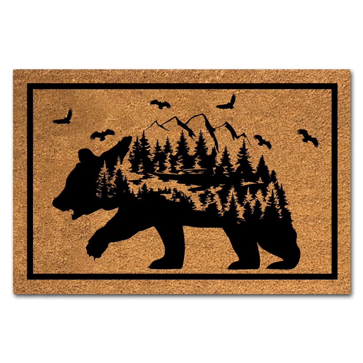 

Funny Coir Doormat Bear Mountain Bird Camping Welcome Front Porch for The Entrance Way Personalized Rug Outdoor with Heavy-Duty