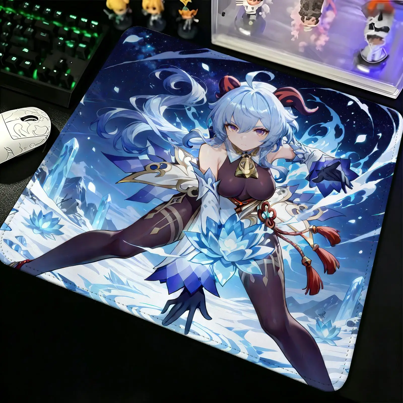 Compact Gaming Mat Reinforced Stitched Border, genshin impact Ganyu S/M/L Sizes Portable Laptop Desk Pad for Office & E-sports