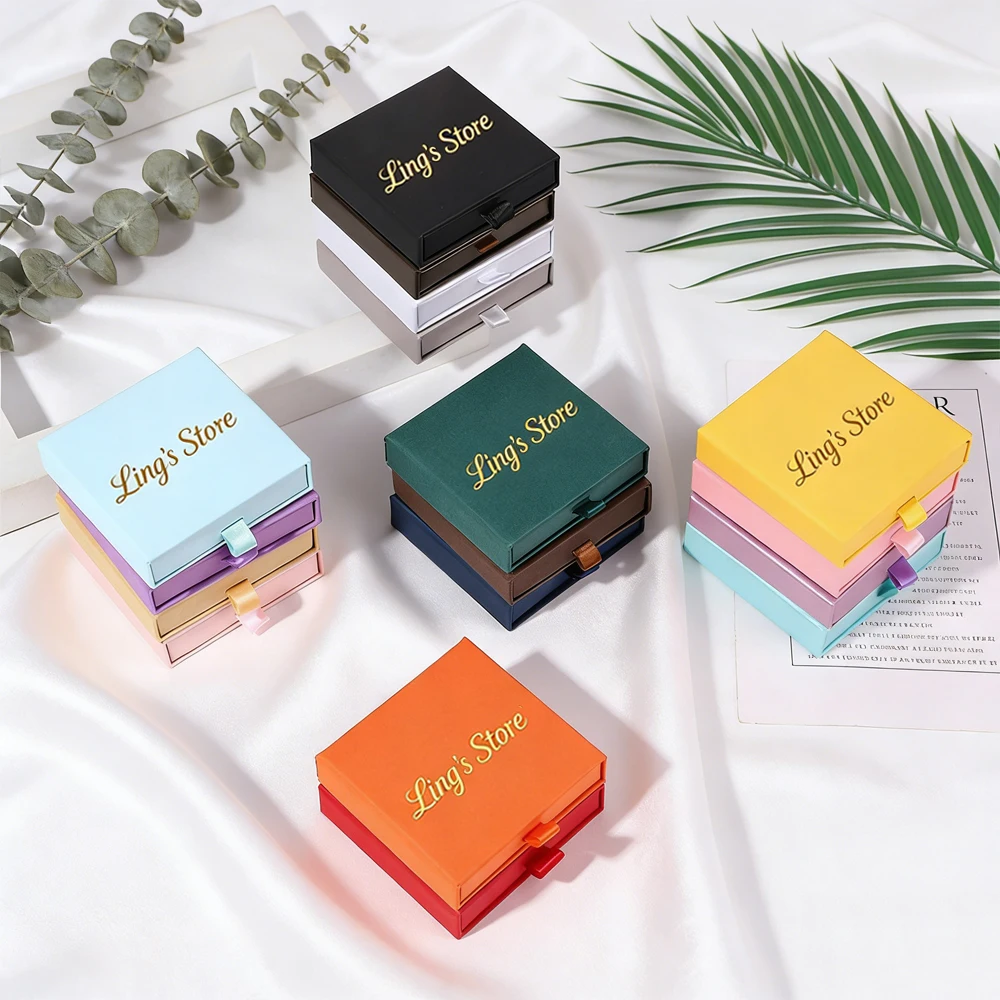 

24Pcs Customized Logo Jewelry Drawer Box 1.7cm 2cm Thin Thickness Case Small Gift Packaging Rings Earring Pendant Necklace Boxes