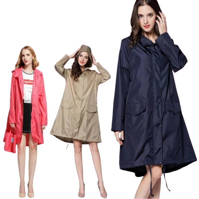 Fashion Trench Women Hooded Windbreaker Candy Color Raincoats Outdoor Waterproof Rain Jacket X-Long Poncho