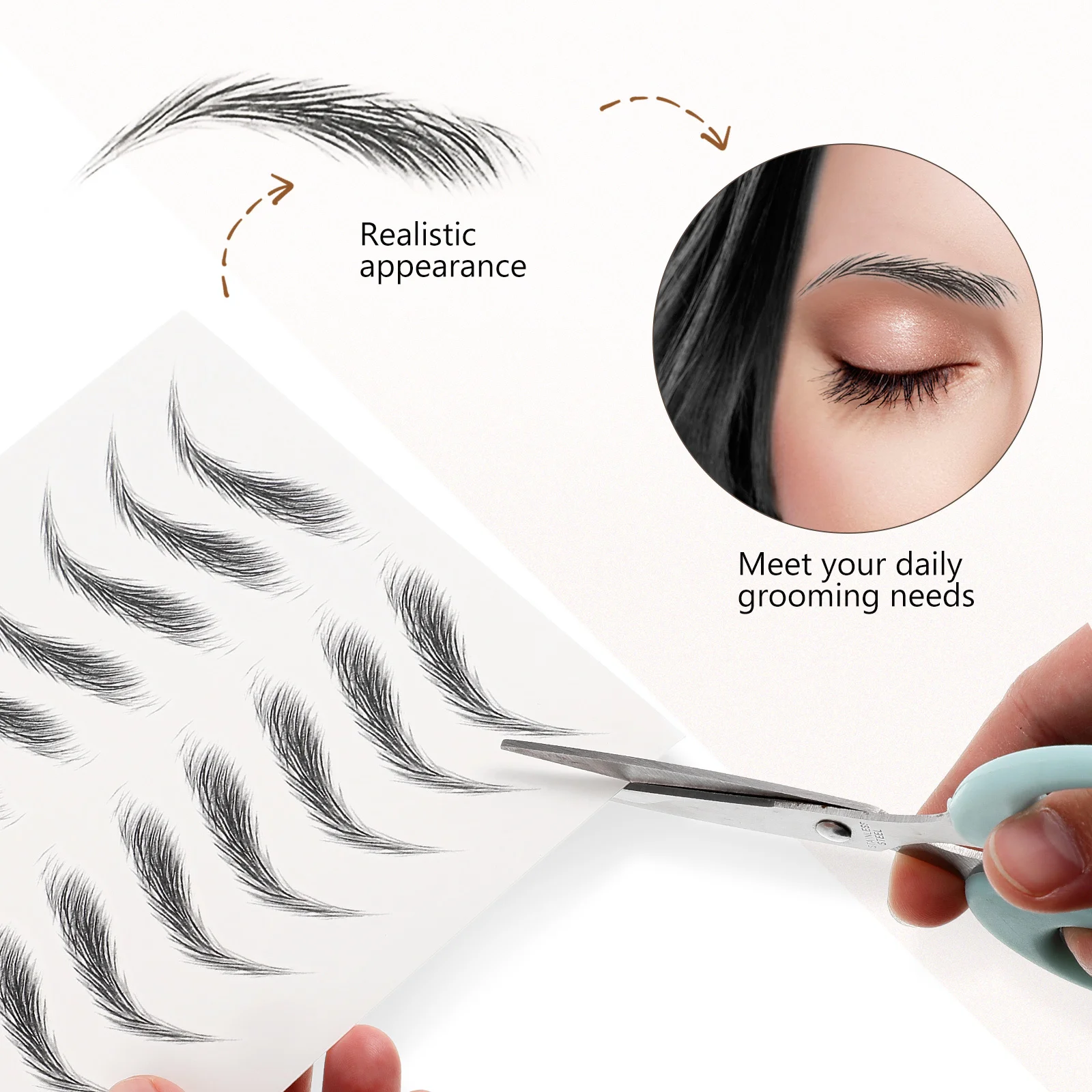 6 枚の防水つけまつげリアルな自然な外観の髪の質感ピールオフステッカー簡単に適用できる眉整形メイクアップソリューション