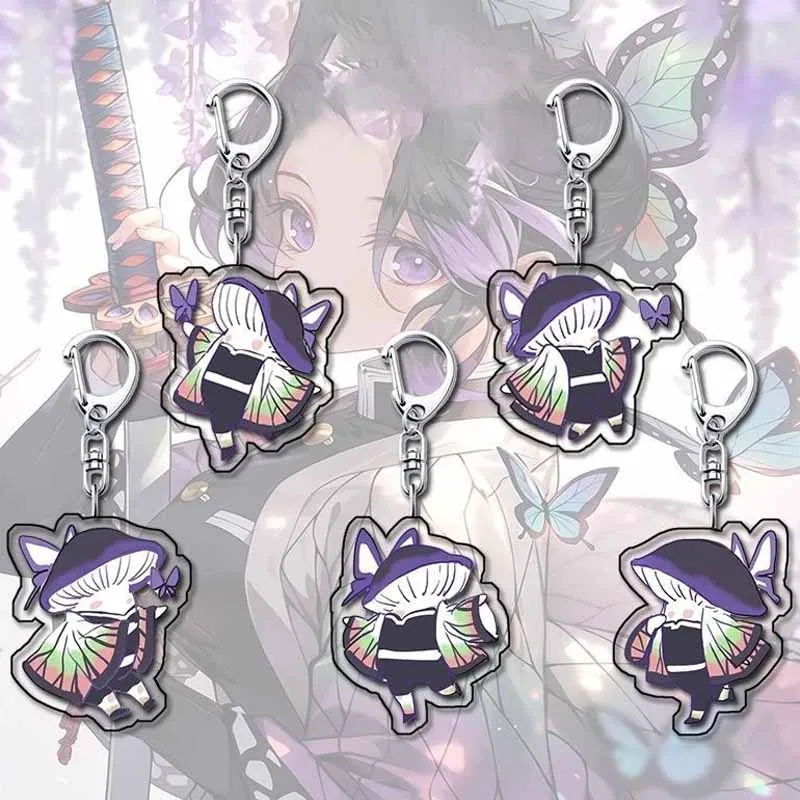 أنيمي شيطان القاتل الاكريليك مفتاح سلسلة Kochou Shinobu سلسلة مفاتيح مصنوعة من الأكريليك على ظهره قلادة اكسسوارات الديكور Keyrings هدية #1