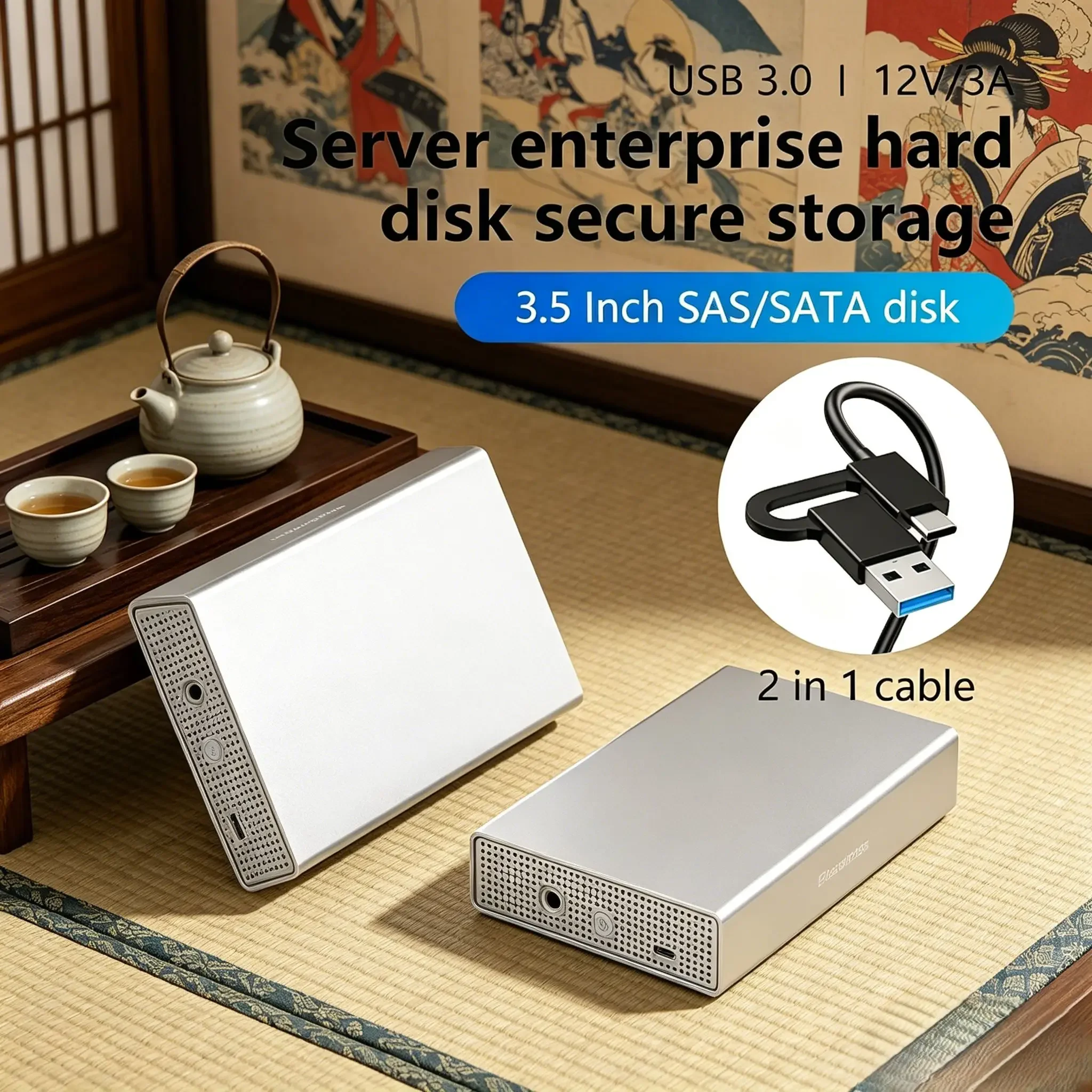 

USB‑C to 2.5/3.5 Inch SAS & SATA Hard Drive Enclosure, 5Gbps External HDD Case, Supports Up to 20TB Large Storage Capacity
