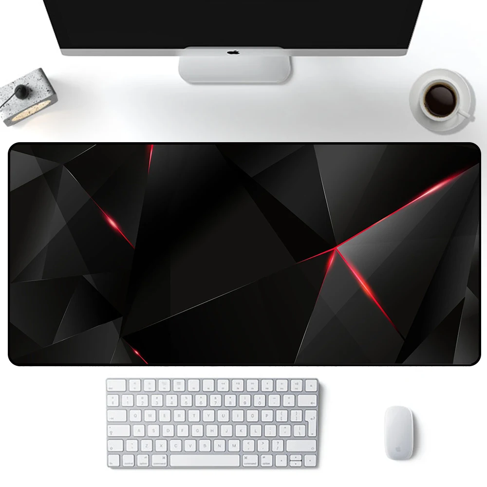 Black Red Geometric Design Large Mouse Pad Gaming Mousepad PC Gamer Computer Office Mouse Mat XXL Laptop Keyboard Mat Desk Pad