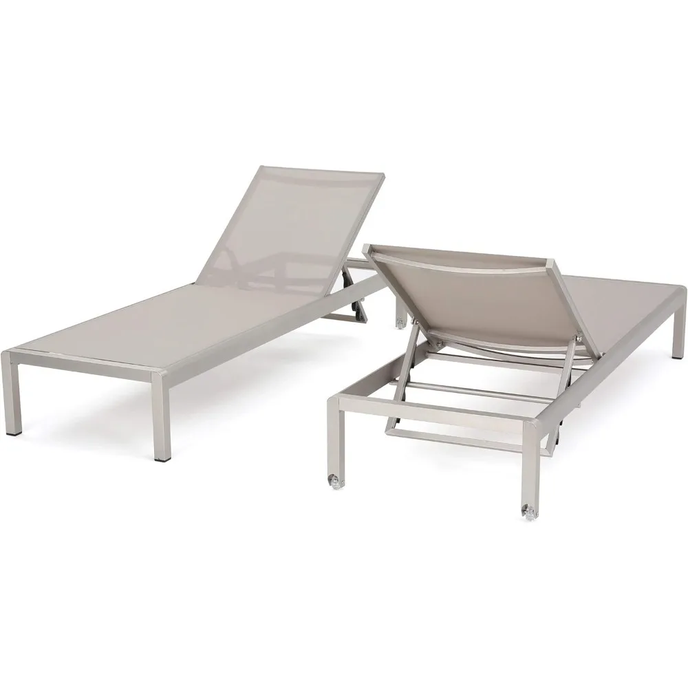 Outdoor aluminum lounge chair with mesh seats, 2-piece set, gray/dark gray